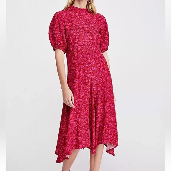Free People Jessie Midi Dress Red Pink Ditsy Floral Print Viscose Boho Size XS - Picture 1 of 13
